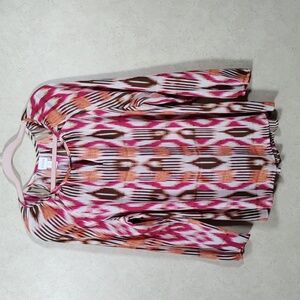 2/$10 05177 Chico's fuchsia, orange, and brown knit blouse w/neck detail 2 L